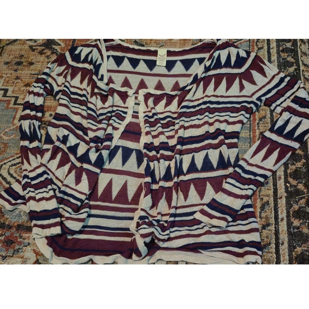 Faded Glory Womens XL Geometric Tribal Print Cardigan Rayon Knit Burgundy